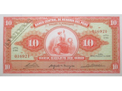 Банкнота Перу 10 (десять) соль 1965 год. Pick 88. UNC
