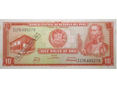 Банкнота Перу 10 (десять) соль 1968 год. Pick 93. UNC
