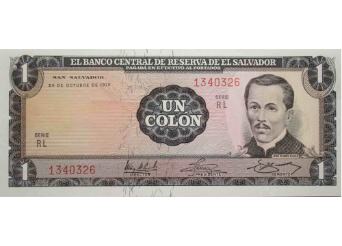 Банкнота Сальвадор 1 (один) колон 1972 год. Pick 115a. UNC