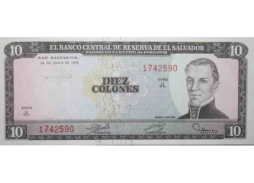 Банкнота Сальвадор 10 (десять) колон 1976 год. Pick 118a. UNC
