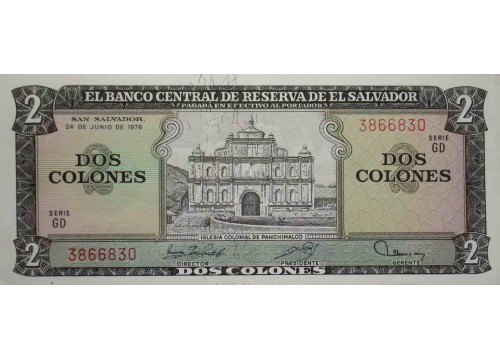 Банкнота Сальвадор 2 (два) колона 1976 год. Pick 124. UNC