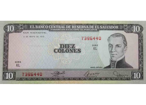 Банкнота Сальвадор 10 (десять) колон 1979 год. Pick 129b. UNC