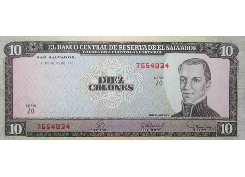 Банкнота Сальвадор 10 (десять) колон 1980 год. Pick 129b. UNC