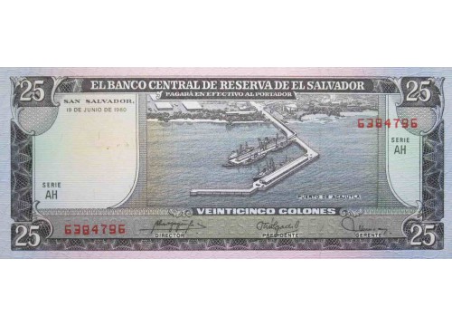 Банкнота Сальвадор 25 (двадцать пять) колон 1980 год. Pick 130b3. UNC