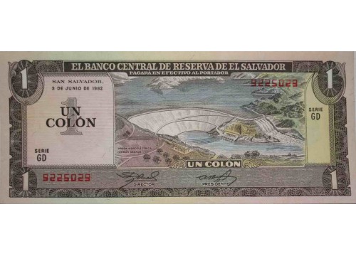 Банкнота Сальвадор 1 (один) колон 1982 год. Pick 133A. UNC