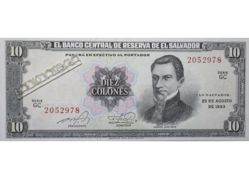 Банкнота Сальвадор 10 (десять) колон 1983 год. Pick 135a1. UNC
