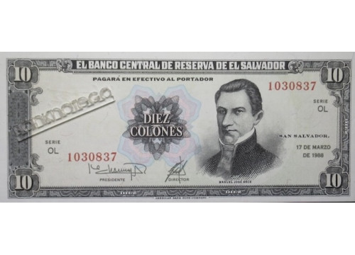 Банкнота Сальвадор 10 (десять) колон 1994 год. Pick 135b2. UNC