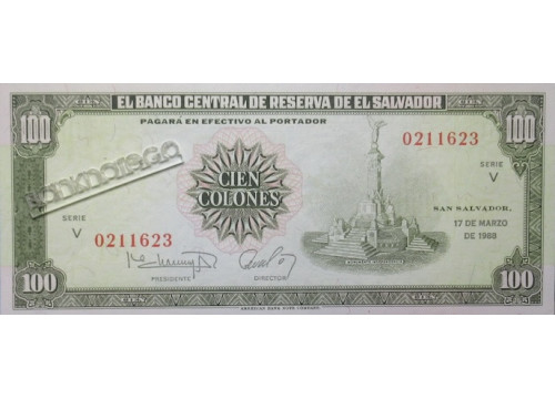Банкнота Сальвадор 100 (сто) колон 1988 год. Pick 137b. UNC