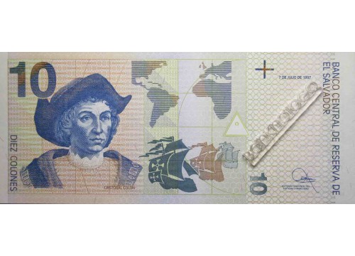 Банкнота Сальвадор 10 (десять) колон 1997 год. Серия M. Pick 148a. UNC