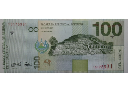 Банкнота Сальвадор 100 (сто) колон 1998 год. Pick 151b. UNC
