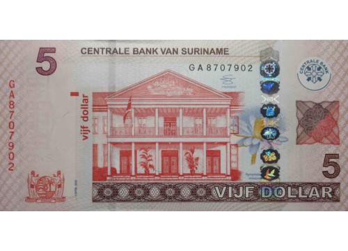 Банкнота Суринам 5 (пять) долларов 2012 год. Pick 162b. UNC