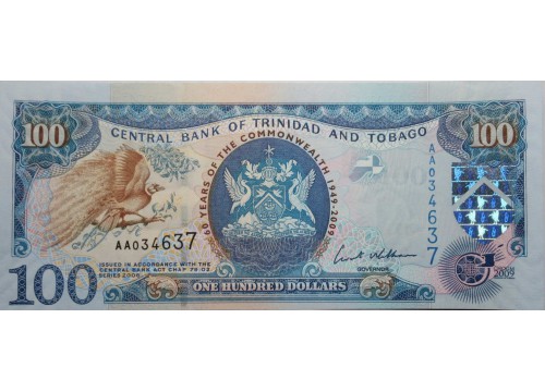 Банкнота Тринидад и Тобаго 100 (сто) долларов 2009 год. Pick 52. UNC