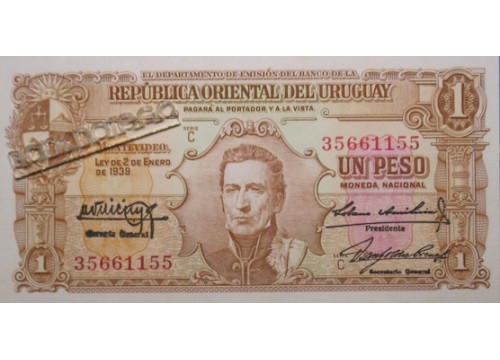Банкнота Уругвай 1 (один) песо 1939 год. Pick 35b3. UNC