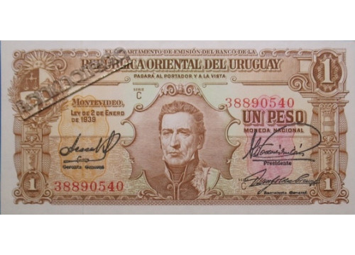 Банкнота Уругвай 1 (один) песо 1939 год. Pick 35b4. UNC