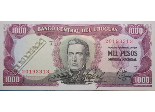 Банкнота Уругвай 1000 (тысяча) песо 1967 год. Pick 49a12. UNC