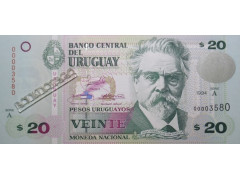 Банкнота Уругвай 20 (двадцать) песо 1994 год. Pick 74a. UNC