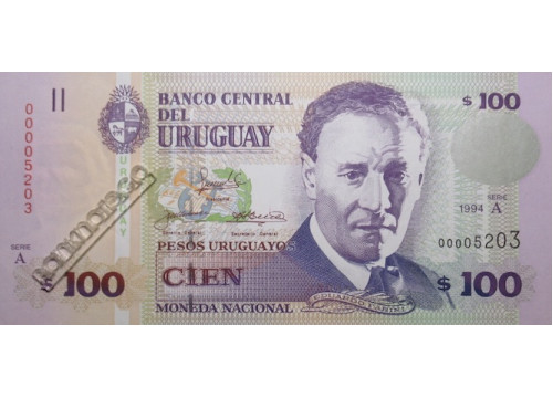 Банкнота Уругвай 100 (сто) песо 1994 год. Pick 76a. UNC