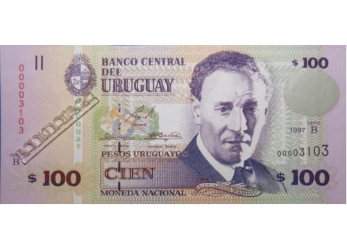 Банкнота Уругвай 100 (сто) песо 1997 год. Pick 76b. UNC