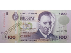Банкнота Уругвай 100 (сто) песо 2000 год. Pick 76c. UNC
