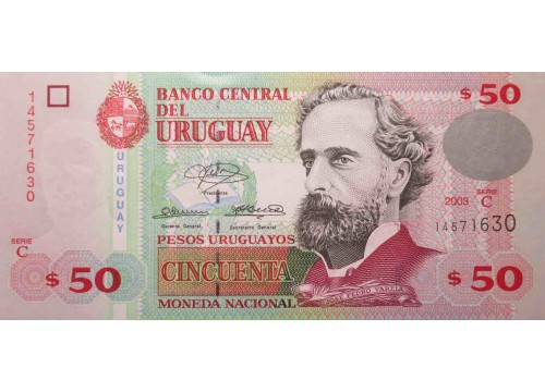 Банкнота Уругвай 50 (пятьдесят) песо 2003 год. Pick 84. UNC