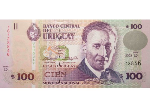 Банкнота Уругвай 100 (сто) песо 2003 год. Pick 85. UNC