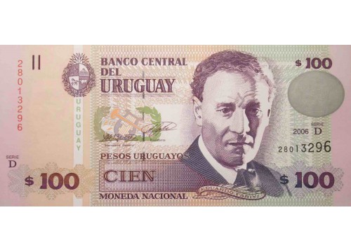 Банкнота Уругвай 100 (сто) песо 2006 год. Pick 85A. UNC