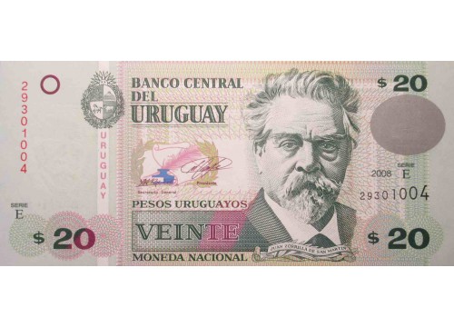 Банкнота Уругвай 20 (двадцать) песо 2008 год. Pick 86a. UNC
