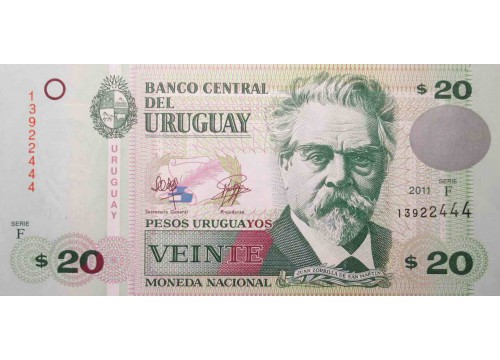 Банкнота Уругвай 20 (двадцать) песо 2011 год. Pick 86b. UNC