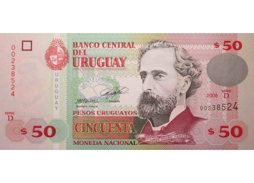 Банкнота Уругвай 50 (пятьдесят) песо 2008 год. Pick 87a. UNC