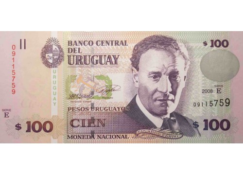 Банкнота Уругвай 100 (сто) песо 2008 год. Pick 88a. UNC