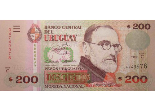 Банкнота Уругвай 200 (двести) песо 2006 год. Pick 89a. UNC