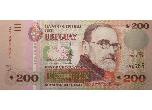Банкнота Уругвай 200 (двести) песо 2009 год. Pick 89b. UNC