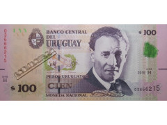 Банкнота Уругвай 100 (сто) песо 2019 год. Pick 95.2. UNC