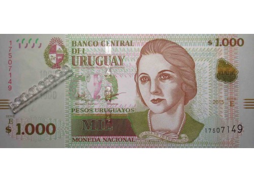 Банкнота Уругвай 1000 (тысяча) песо 2015 год. Pick 98. UNC