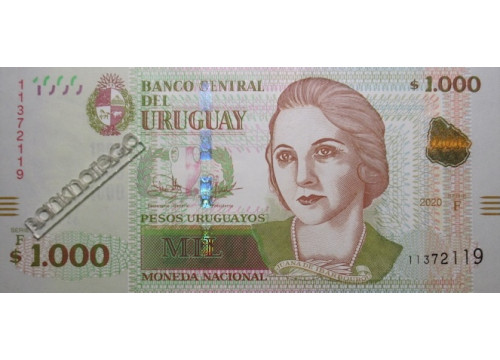 Банкнота Уругвай 1000 (тысяча) песо 2020 год. Pick 98b. UNC