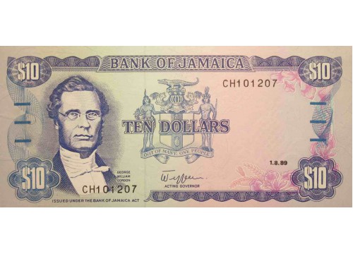 Банкнота Ямайка 10 (десять) долларов 1989 год. Pick 71c. UNC