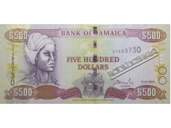 Банкнота Ямайка 500 (пятьсот) долларов 2009 год. Pick 85g. UNC