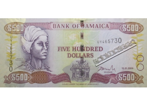 Банкнота Ямайка 500 (пятьсот) долларов 2009 год. Pick 85g. UNC