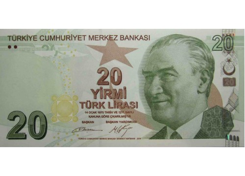 Банкнота Турция 20 (двадцать) лир 2009 год. Pick 224b. UNC