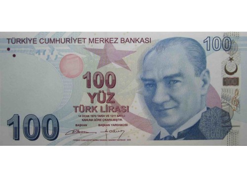 Банкнота Турция 100 (сто) лир 2009 год. Pick 226b. UNC