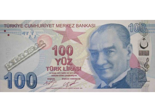 Банкнота Турция 100 (сто) лир 2009 год. Серия C. Pick 226c. UNC