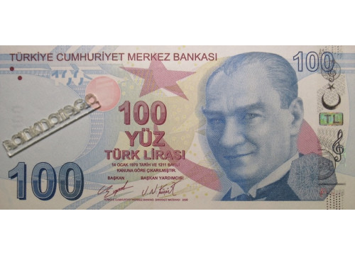 Банкнота Турция 100 (сто) лир 2009 год. Серия F. Pick 226d. UNC