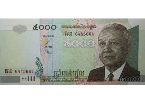 Банкнота Камбоджа 5000 (пять тысяч) риель 2002 год. Pick 55b. UNC