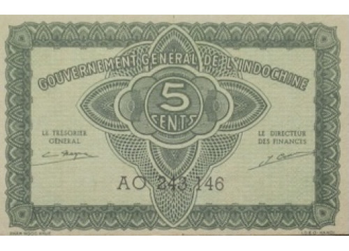 Банкнота Индокитай 5 (пять) центов 1942. Pick 88b. UNC