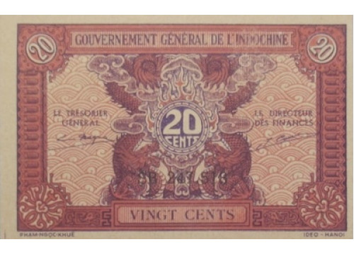 Банкнота Индокитай 20 (двадцать) центов 1942. Pick 90. UNC