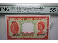 Банкнота Малайя 10 (десять) долларов 1953 год. Pick 3a. UNC