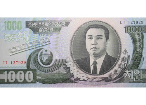 Банкнота Северная корея 1000 (тысяча) вон 2002 год. Pick 45a2. UNC