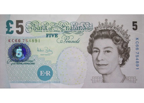 Банкнота Англия 5 (пять) фунтов 2002 год. Pick 391c. UNC