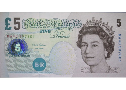 Банкнота Англия 5 (пять) фунтов 2002 год. Pick 391d. UNC