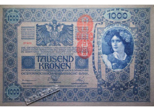 Банкнота Австрия 1000 (тысяча) крон 1902 (19) год. Pick 59. UNC